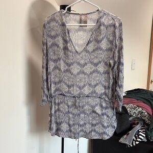 Dolan Navy and Cream Patterned Blouse